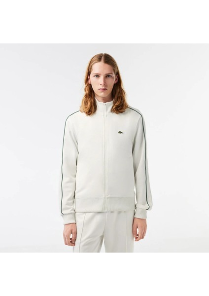 Erkek Regular Fit Fermuarlı Beyaz Sweatshirt