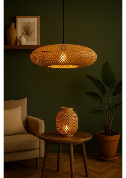 Panama Geniş Form El Yapımı Bambu Sarkıt Avize – 50 cm