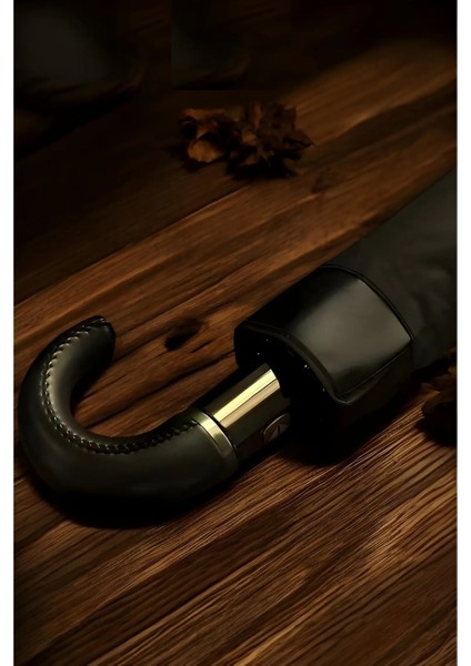 Fiber Takviyeli 10 Telli Otomatik Rüzgâr Dayanıklı Şemsiye, Unisex Siyah