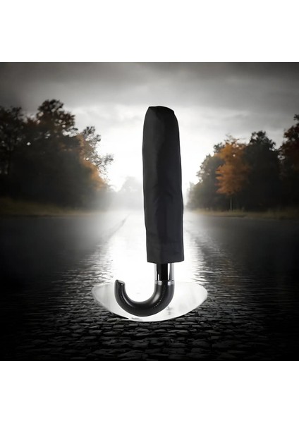 Fiber Takviyeli 10 Telli Otomatik Rüzgâr Dayanıklı Şemsiye, Unisex Siyah indirimleri