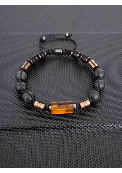 Fosilli Natürel Baltık Damla Kehribar-9-10 mm Avustralya Siyah Opal -Mat Oniks-Hematit Doğaltaş Bileklik Takı Aksesuar Erkek Bileklik