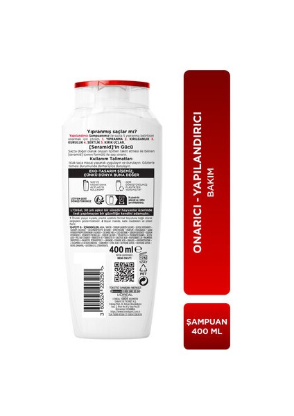 3'lü Onarıcı Bakım Şampuanı 400 ml Yapılandırıcı Etki ile Saçlarınızı Güçlendirir