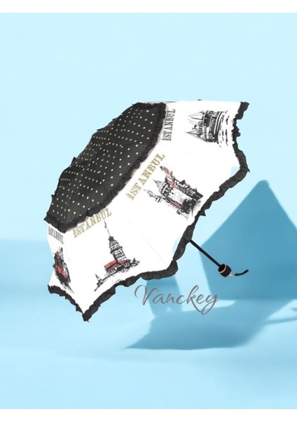 Çok Renkli Istanbul Figürlü 8 Tellili Rüzgar Dayanıklı Kadın Şemsiye fırsatları