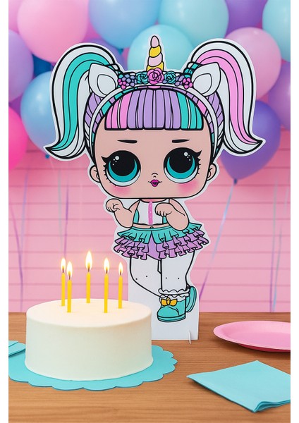 Ayaklı Pano Lol Bebek Unicorn Temalı 50X30 cm Doğum Günü Masa Dekoru Oda Süsü