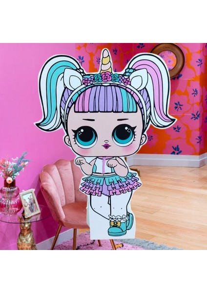 Ayaklı Pano Lol Bebek Unicorn Temalı 50X30 cm Doğum Günü Masa Dekoru Oda Süsü