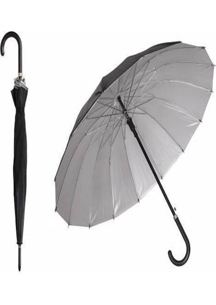 Kırılmaz 16 Telli Otomatik Şemsiye, 80 Cm, Siyah, Ters Dönmeyen Tasarım