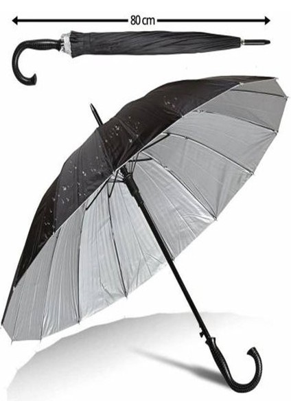 Kırılmaz 16 Telli Otomatik Şemsiye, 80 Cm, Siyah, Ters Dönmeyen Tasarım fiyatları
