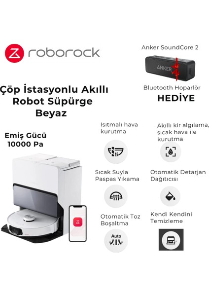 Ultra Beyaz Çöp Istasyonlu Akıllı Robot S8 Maxv Süpürge+Anker Bluetooth Hoparlör