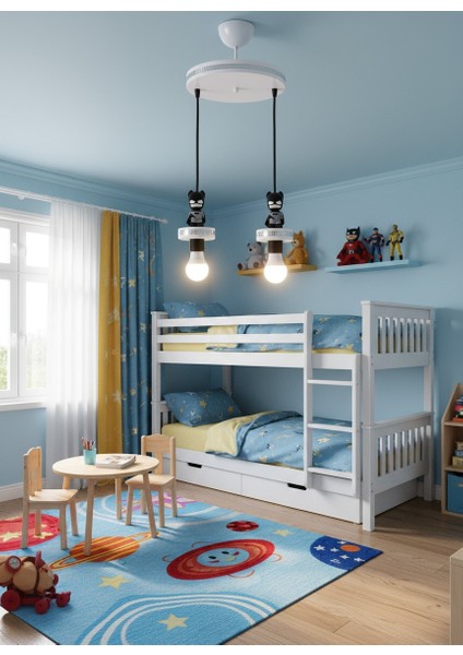 Çocuk Odası Batman Figürlü Gri Hologramlı 2'li Sarkıt Avize