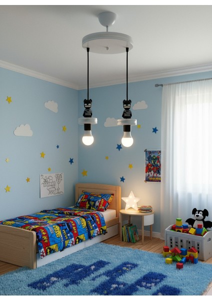 Çocuk Odası Batman Figürlü Gri Hologramlı 2'li Sarkıt Avize fiyatları