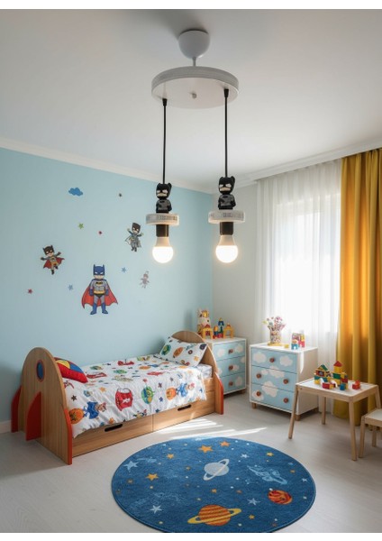 Çocuk Odası Batman Figürlü Gri Hologramlı 2'li Sarkıt Avize modelleri