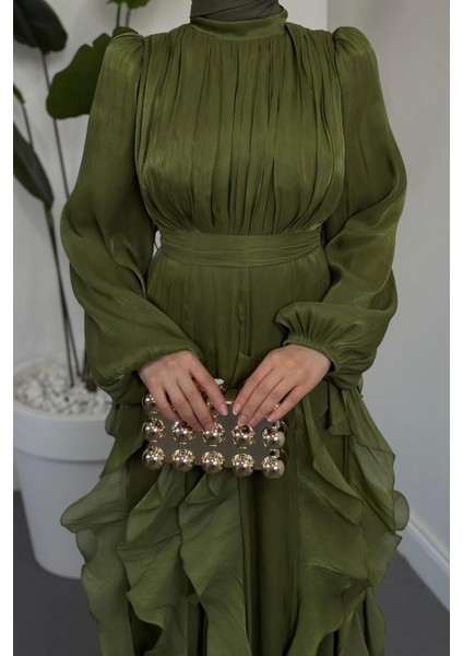 Noveline Eteği Fırfırlı Jan Jan Abiye Haki indirimleri