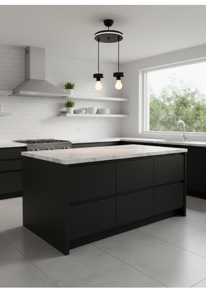 Salon/oturma Odası /mutfak/hol Beyaz Neon Ledli Siyah Metal 2'li Sarkıt Avize