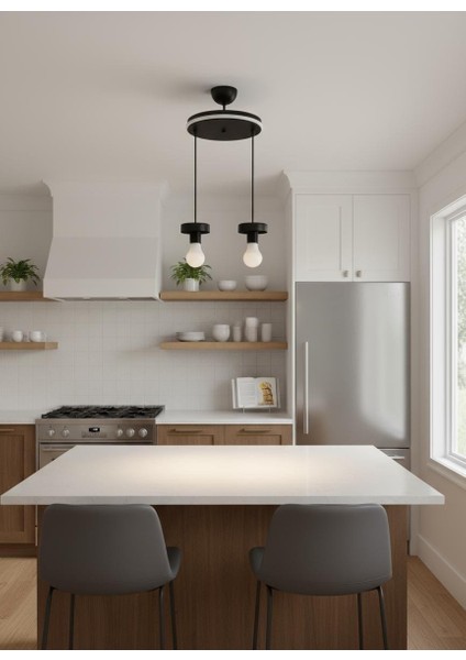 Salon/oturma Odası /mutfak/hol Beyaz Neon Ledli Siyah Metal 2'li Sarkıt Avize modelleri