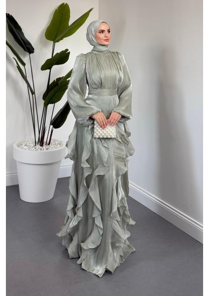 Noveline Eteği Fırfırlı Jan Jan Abiye Mint