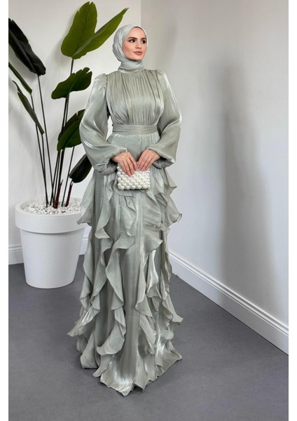 Noveline Eteği Fırfırlı Jan Jan Abiye Mint fiyatları