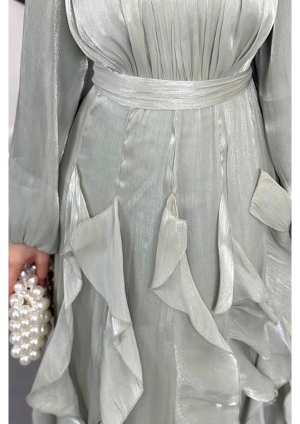 Noveline Eteği Fırfırlı Jan Jan Abiye Mint