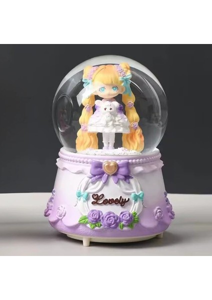 Çiçekli Sevimli Kız Büyük Boy Püskürtmeli Müzikli Işıklı Kar Küresi modelleri
