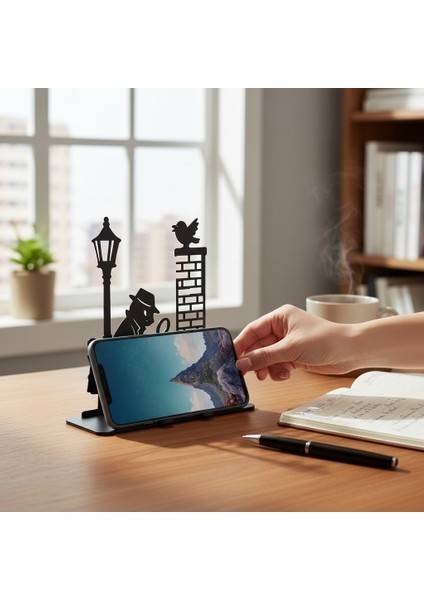 Sokak Lambalı Dedektif Kedi ve Tuğla Duvar Sahnesi * Vintage Stil Metal Dekor – Büyüteçli Dedektif Kedi Silueti modelleri