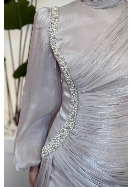 Ansel Yandan Taşlı Drapeli Janjan Abiye Taş fırsatları