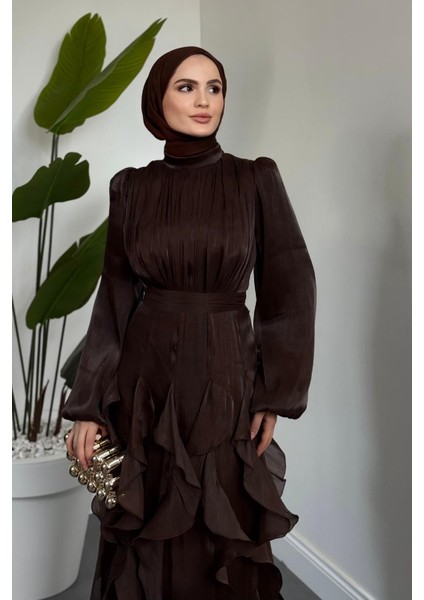 Noveline Eteği Fırfırlı Jan Jan Abiye Acı Kahve fiyatları