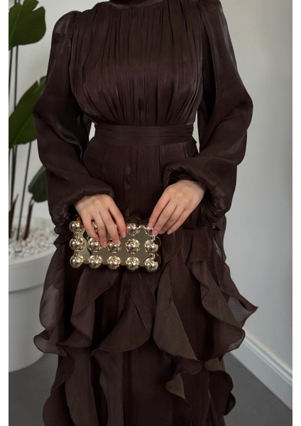 Noveline Eteği Fırfırlı Jan Jan Abiye Acı Kahve fırsatları