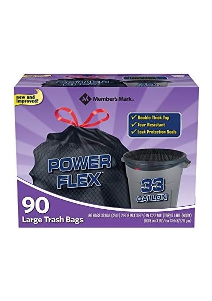 Bir Üye Markası 33 Galon Power-Guard Ipli Çöp Torbaları (90 Ct.) - 1&apos;li Paket