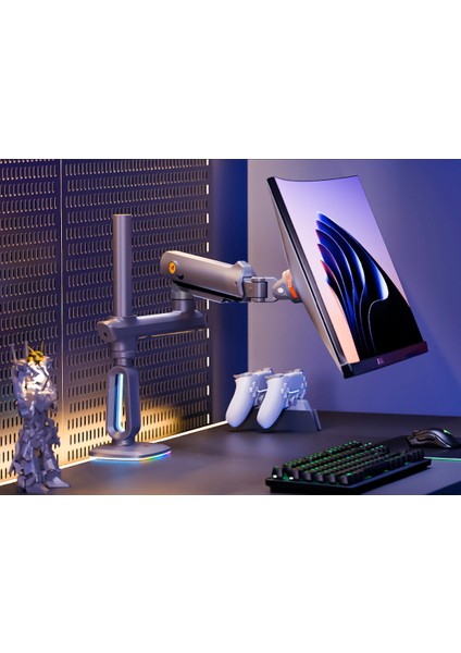 North Bayou G80 F7-Gaming, 2-20 kg Uyumlu, 27INCH-60INCH Aralığında Büyük Ekranlar Için Rgb Aydınlatmalı Profesyonel Ergonomik Oyuncu Monitör Standı ve Iş Monitör Standı