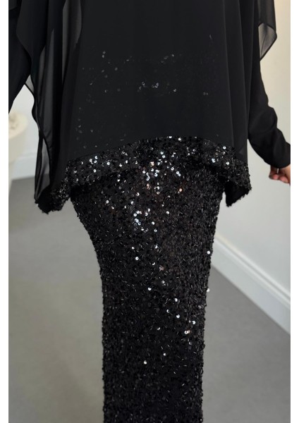 Sorella Pelerinli Altı Payet Abiye Siyah fırsatları