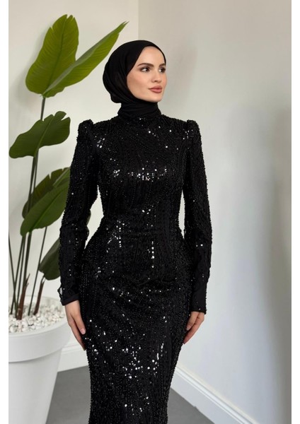 Mervena Korseli Arkası Büzgülü Taş Işlemeli Abiye Siyah fiyatları