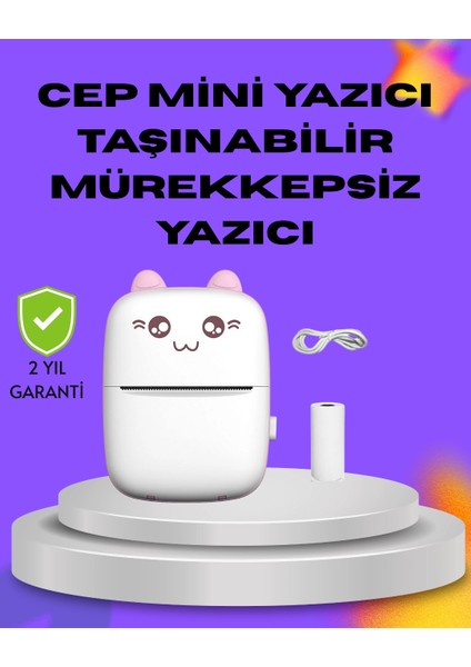 Kablosuz Mini Cep Yazıcısı Bluetooth Destekli 1200MAH Bataryalı