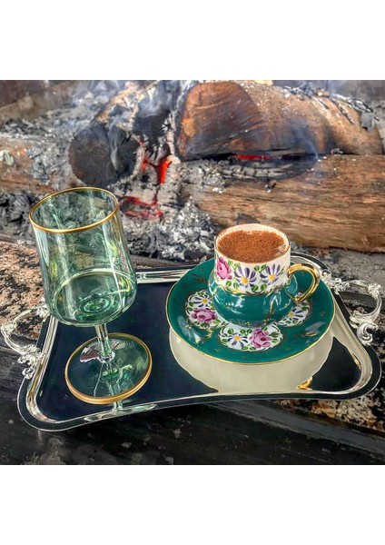 El Boyama Porselen Osmanlı Saray Kahve Fincanı-Zümrüt Yeşil 1 Adet fiyatları