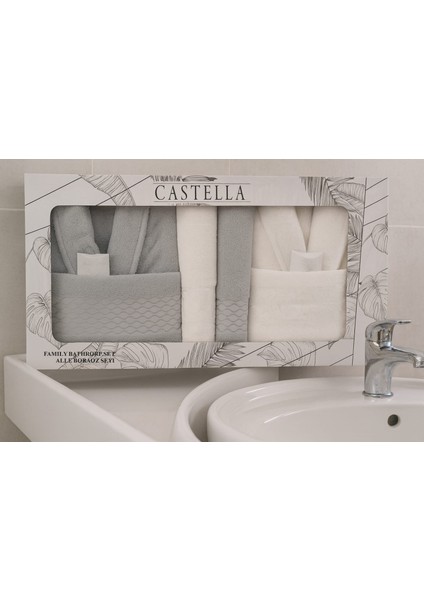 Castella 8 Parça %100 Pamuk Kutulu Çeyizlik Aile Bornoz Seti | Bornoz Takımı | Çeyiz Seti