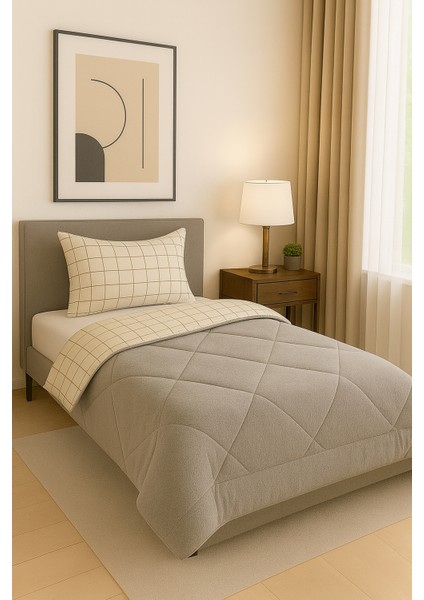 Veloria Pamuklu Çift Taraflı Desenli Tek Kişilik Yorgan ve Yastık Kılıfı Seti / Uyku Seti