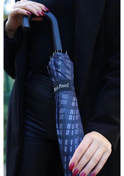 Koyu Mavi Ekose Desenli 16 Telli Kırılmaz Şemsiye, Hafif ve Şık Tasarım fiyatları