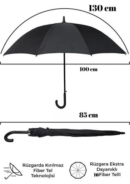 Koyu Mavi Ekose Desenli 16 Telli Kırılmaz Şemsiye, Hafif ve Şık Tasarım