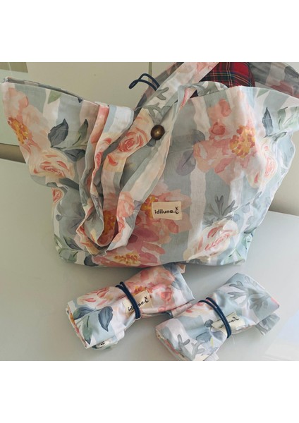 Katlanabilir Çiçek Desenli Alışveriş Çantası /omuz Çantası