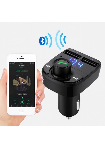 X8A Fm Transmitter Bluetooth Araç Çakmaklık Çift USB Şarj Cihazı