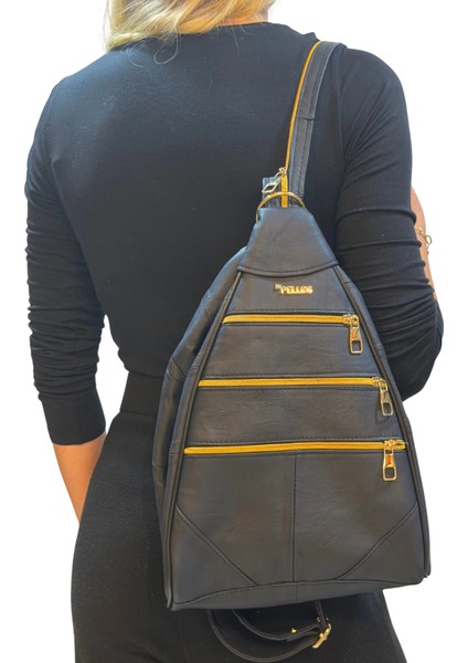 Kadın Hakiki Deri Maymun Model Sırt Çantası Lacivert