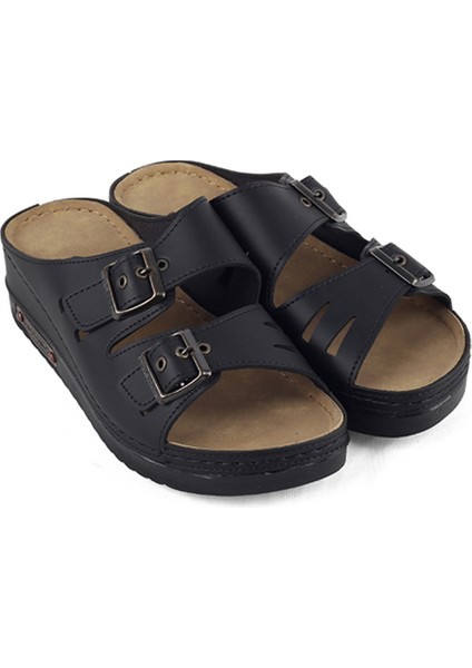 Kadın Ortopedik Çift Bantlı Tokalı Rahat Ev Terliği Terlik