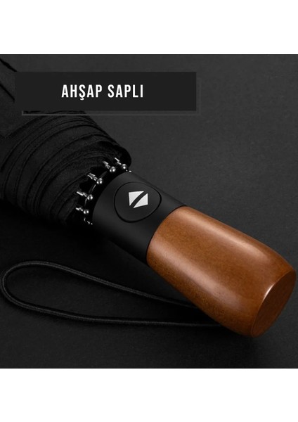 Rüzgar Dayanıklı Ahşap Saplı 10 Tel Şemsiye, Siyah indirimleri