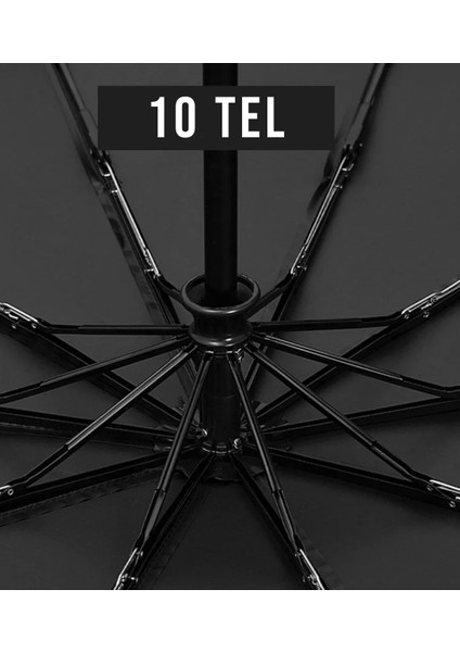 Rüzgar Dayanıklı Ahşap Saplı 10 Tel Şemsiye, Siyah