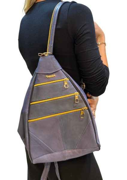 Kadın Hakiki Deri Maymun Model Sırt Çantası Mavi