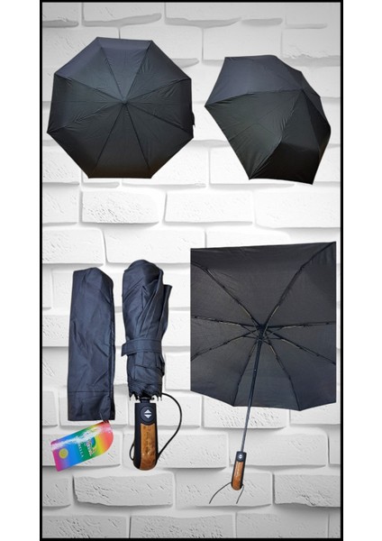 8 Telli Tam Otomatik Siyah Şemsiye, Dayanıklı ve Kullanışlı Tasarım
