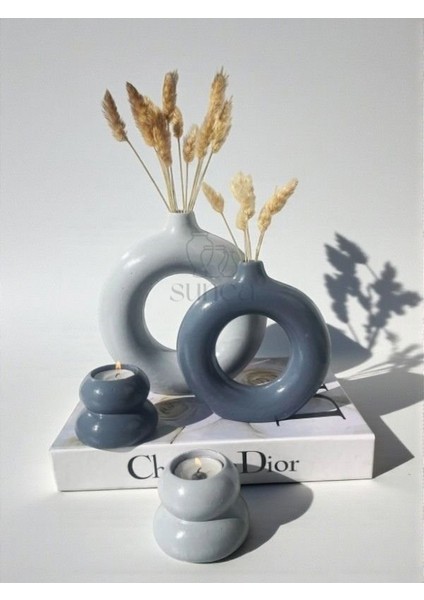 Dekoratif 2'li Halka Vazo Set, 2'li Mumluk Set, Donut Vazo Set fiyatları