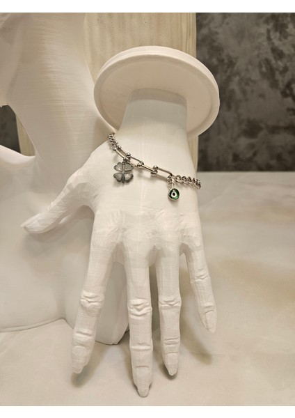 Paslanmaz Çelik Nazar Boncuklu Yonca Bileklik fiyatları