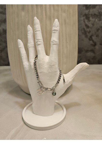 Paslanmaz Çelik Nazar Boncuklu Yonca Bileklik modelleri