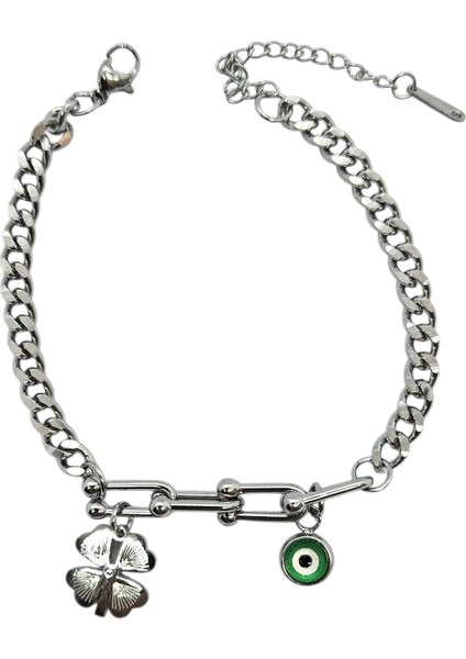 Paslanmaz Çelik Nazar Boncuklu Yonca Bileklik fırsatları