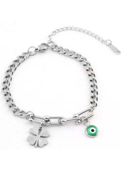 Paslanmaz Çelik Nazar Boncuklu Yonca Bileklik indirimleri