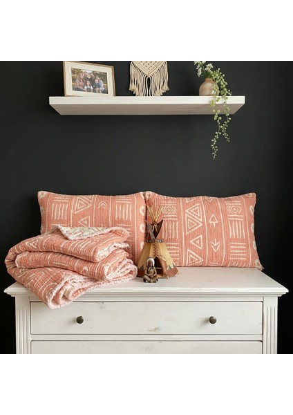 Bohem Inka Serisi %100 Pamuk Müslin 5 Katlı Çift Kişilik Somon Renk Yatak Örtüsü 220X240 cm 2 Adet Yastık Kılıfı 50X70 cm indirimleri